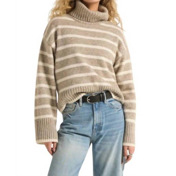 NEW Z SUPPLY josephine stripe sweater in heather taupe - Picture 1 of 3
